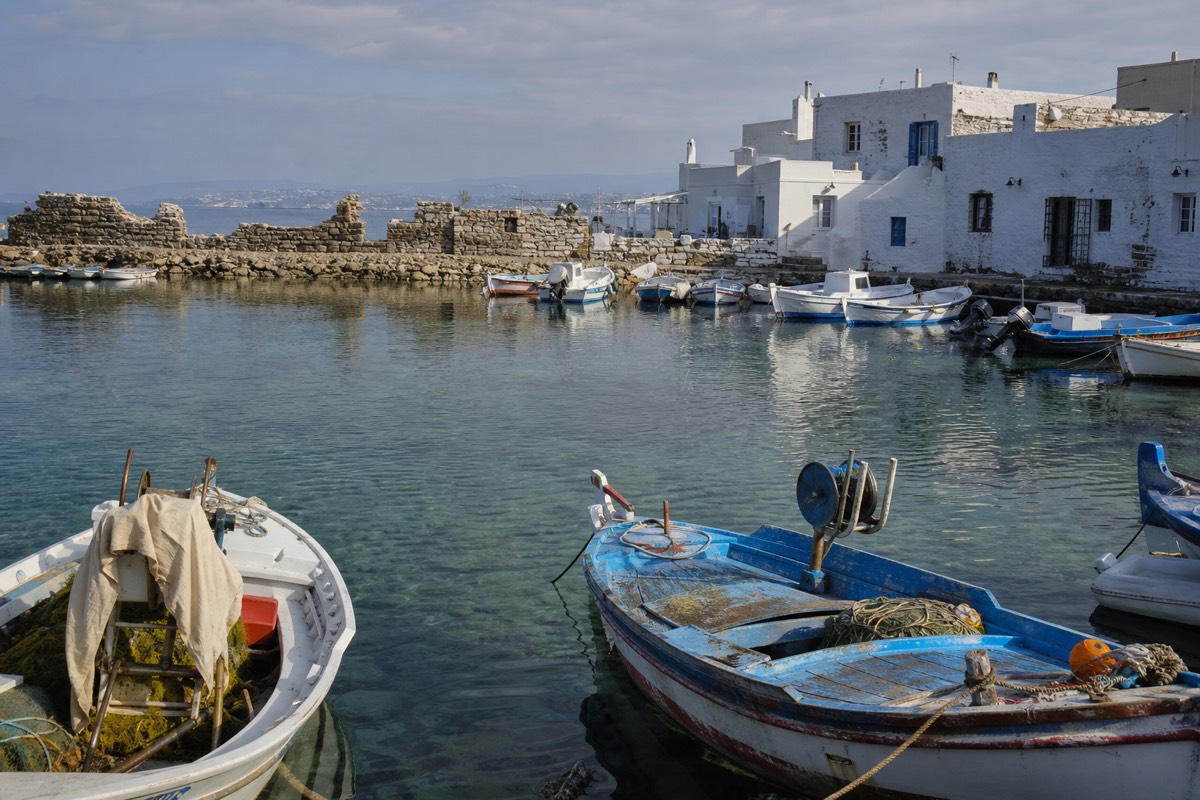 The fishing harbour of Naousa on Paros, a possible base for island hopping in Greece