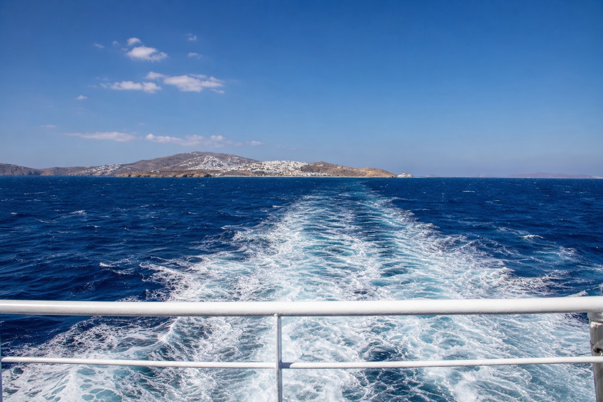 Ferry deck view over the Aegean between the Greek islands on all-inclusive Greece tour packages